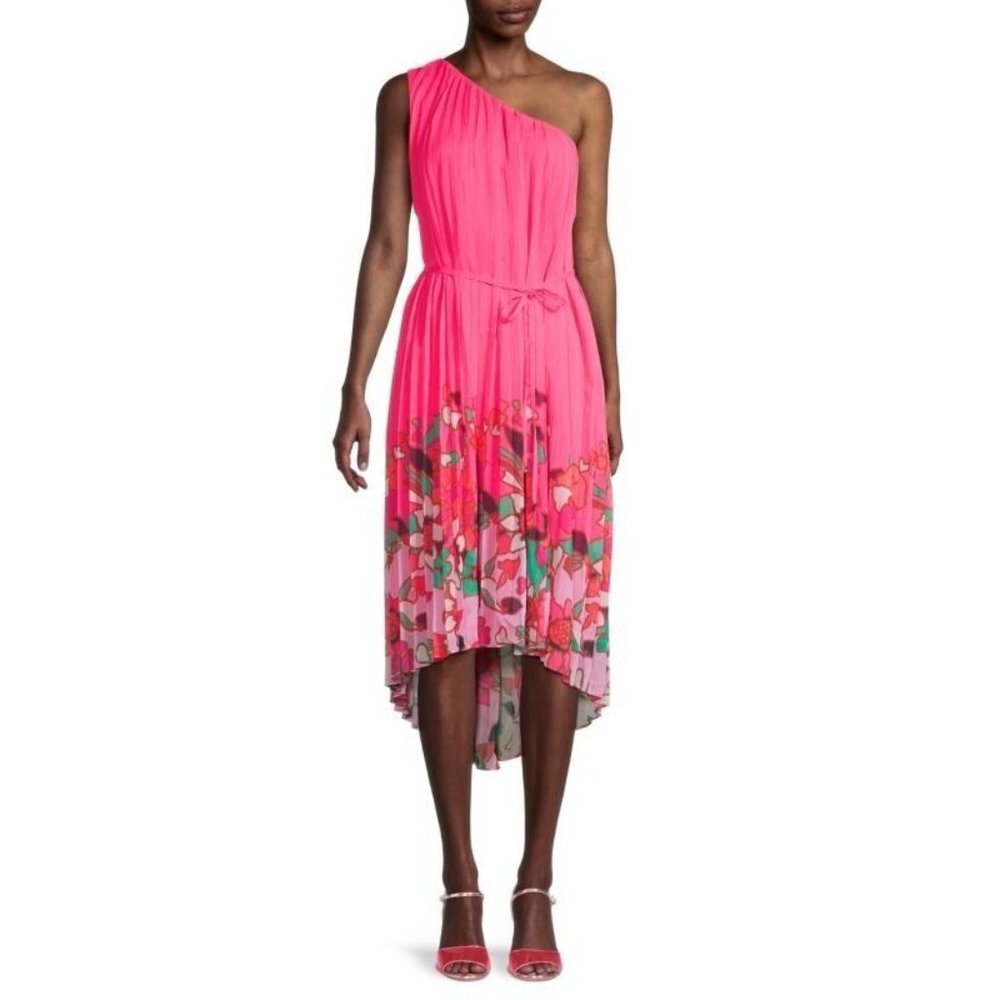 Ted Baker Women's Pinata Pink One Shoulder Midi Dress High-Low Ted-2/US 4-6/S